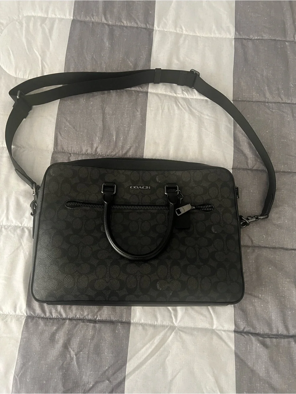 Coach Black & Charcoal Monogram Carryall Tote